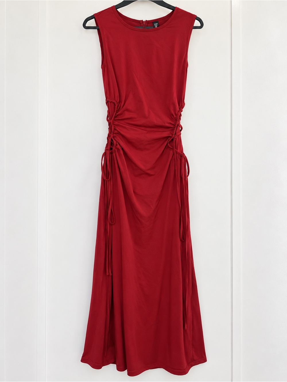 SHEIN Red Sleeveless Side-Tie Ruched Maxi Dress